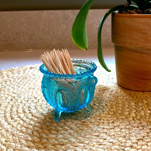 Dining Vintage Aqua Blue Glass Toothpick Holder Poshmark